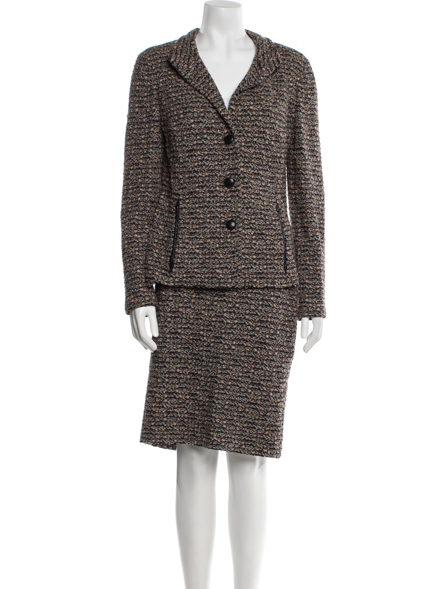 St. John Wool Tweed Pattern Skirt Suit
