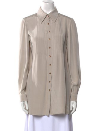 St. John Silk Long Sleeve Button-Up Top