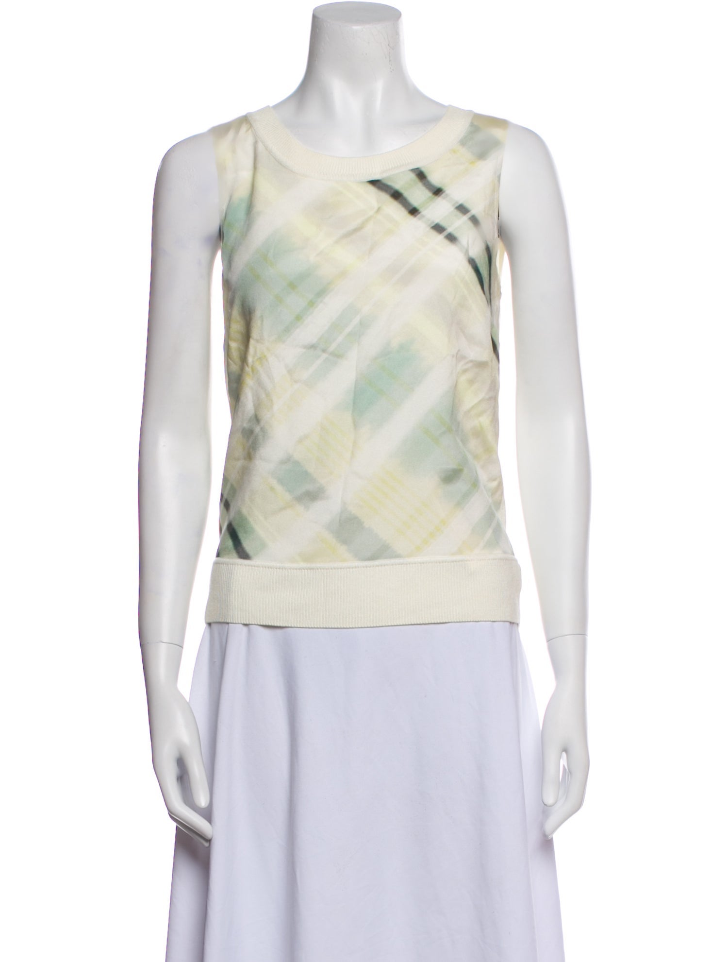 St. John Plaid Print Scoop Neck Top