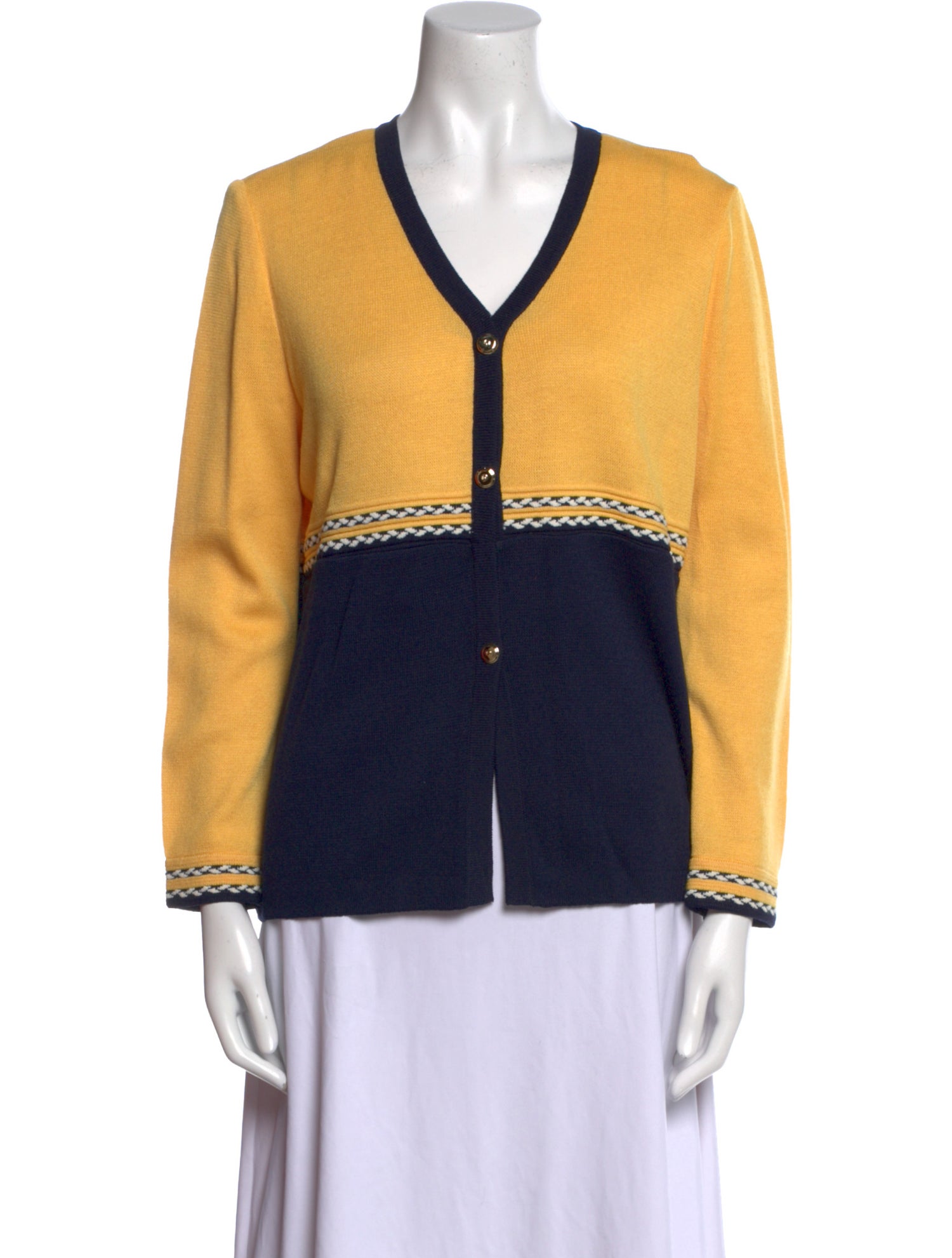 St. John Collection Colorblock Pattern V-Neck Sweater