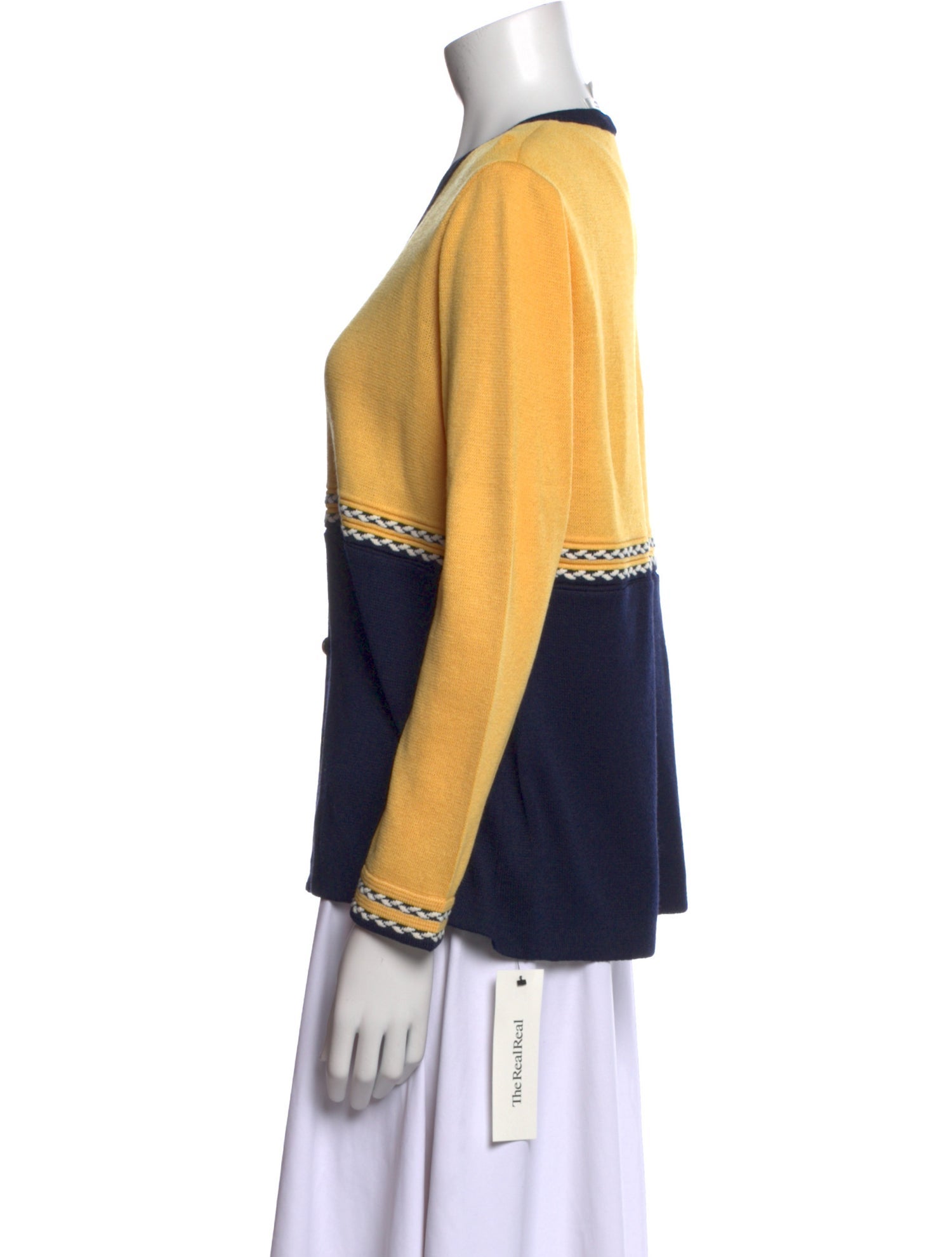 St. John Collection Colorblock Pattern V-Neck Sweater