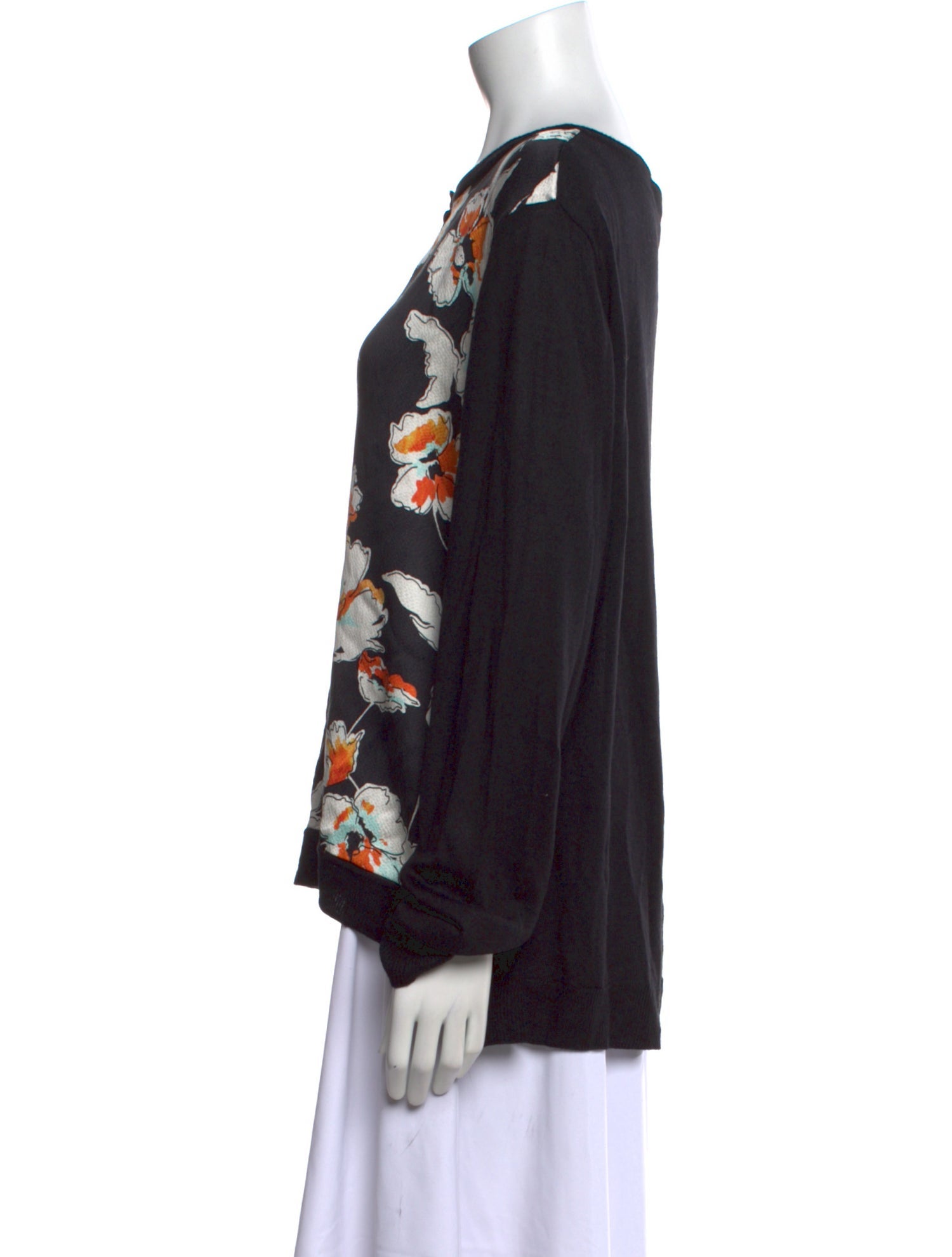 St. John Floral Print Scoop Neck Sweater