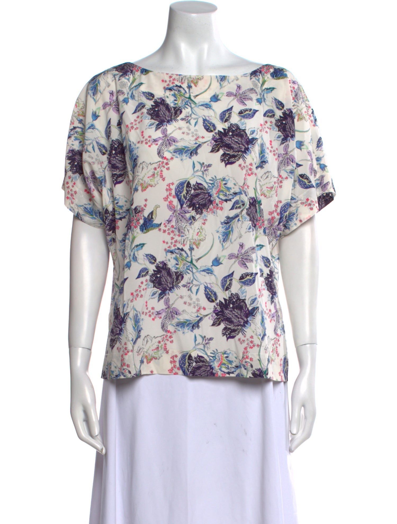 St. John Silk Floral Print T-Shirt