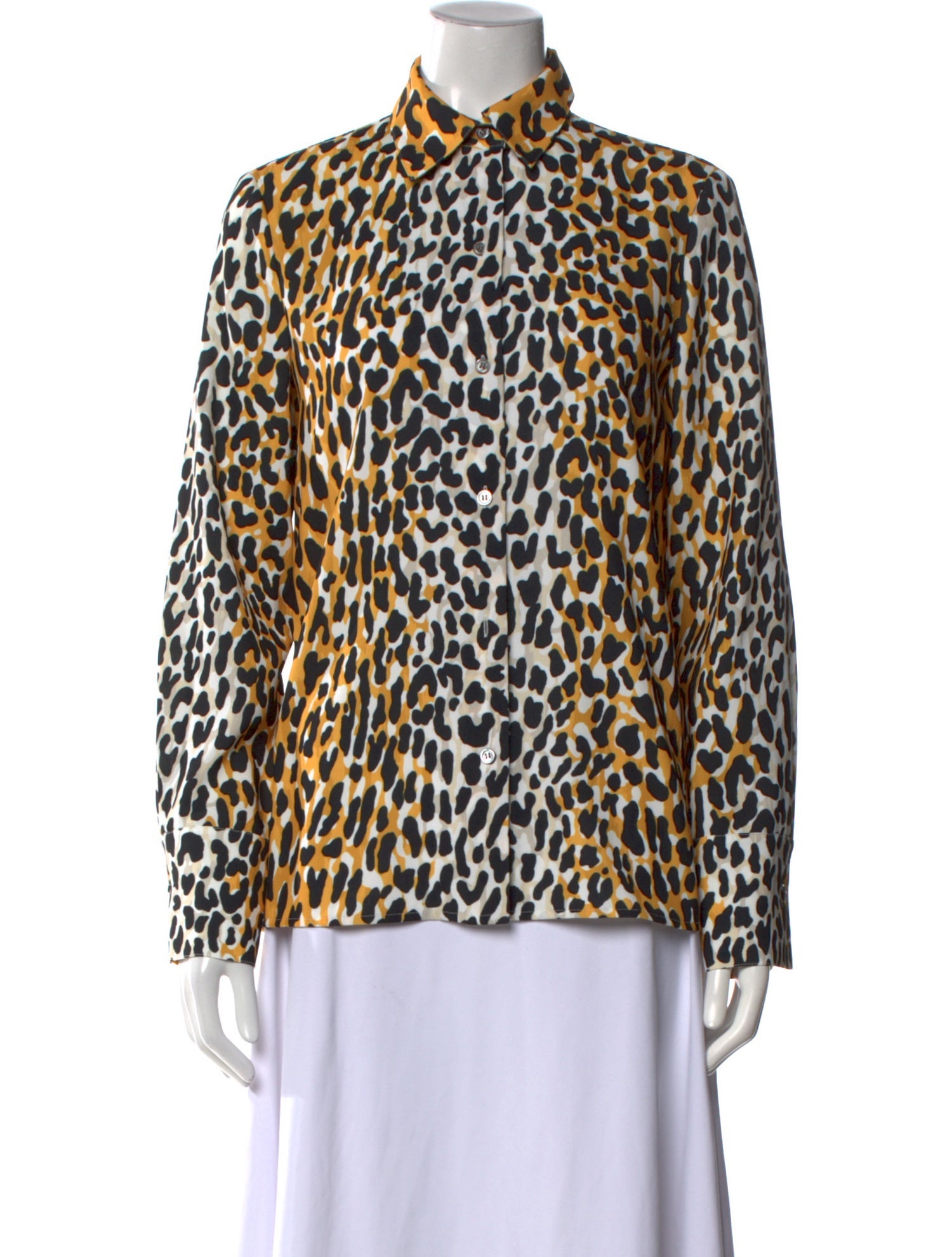 St. John Animal Print Long Sleeve Button-Up Top