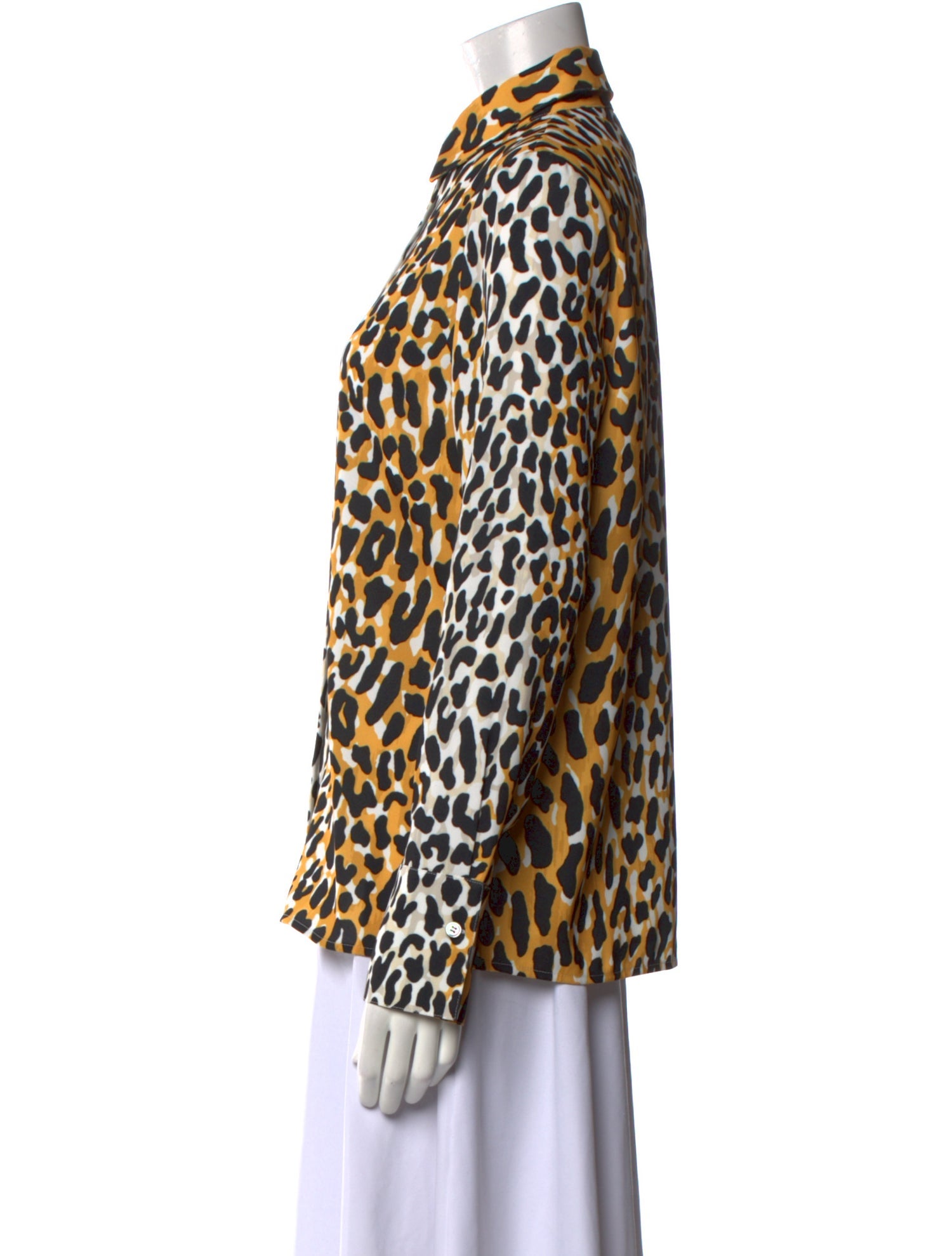 St. John Animal Print Long Sleeve Button-Up Top