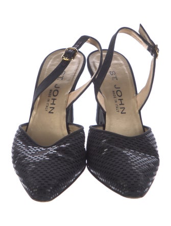 St. John Satin Sequin Embellishments Slingback Pumps