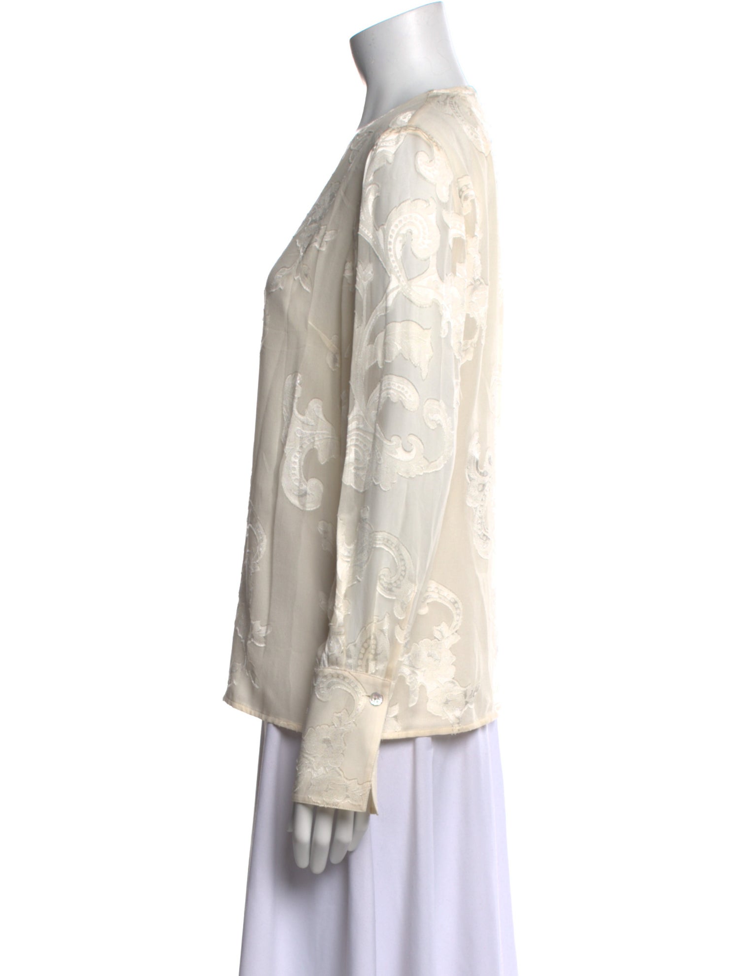 St. John Printed V-Neck Button-Up Top