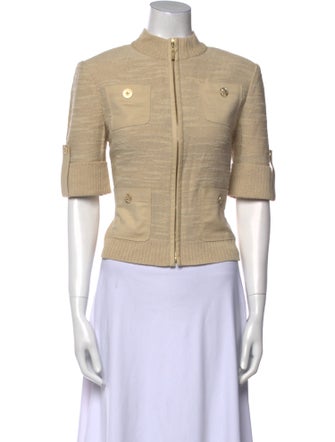 St. John Mock Neck Short Sleeve Crop Top