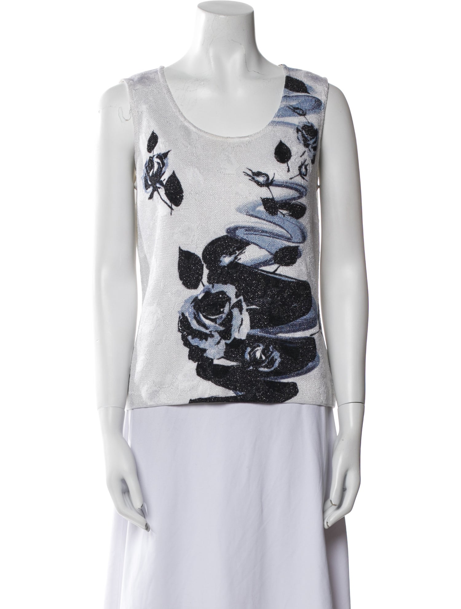 St. John Printed Scoop Neck Top