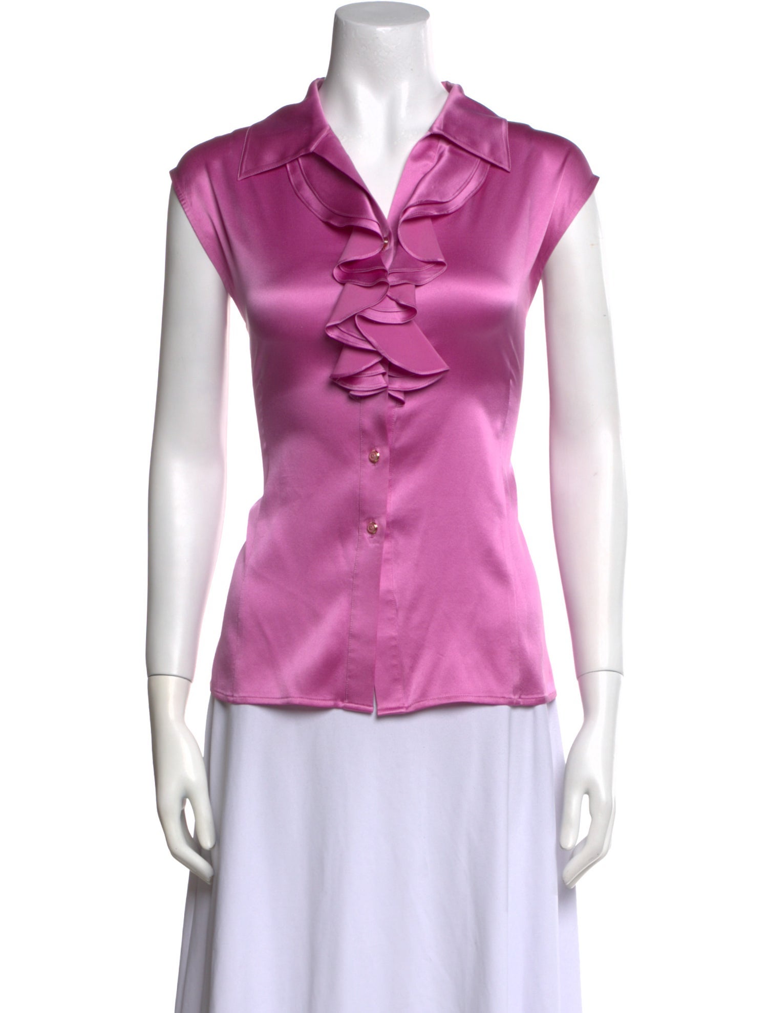 St. John Silk V-Neck Button-Up Top