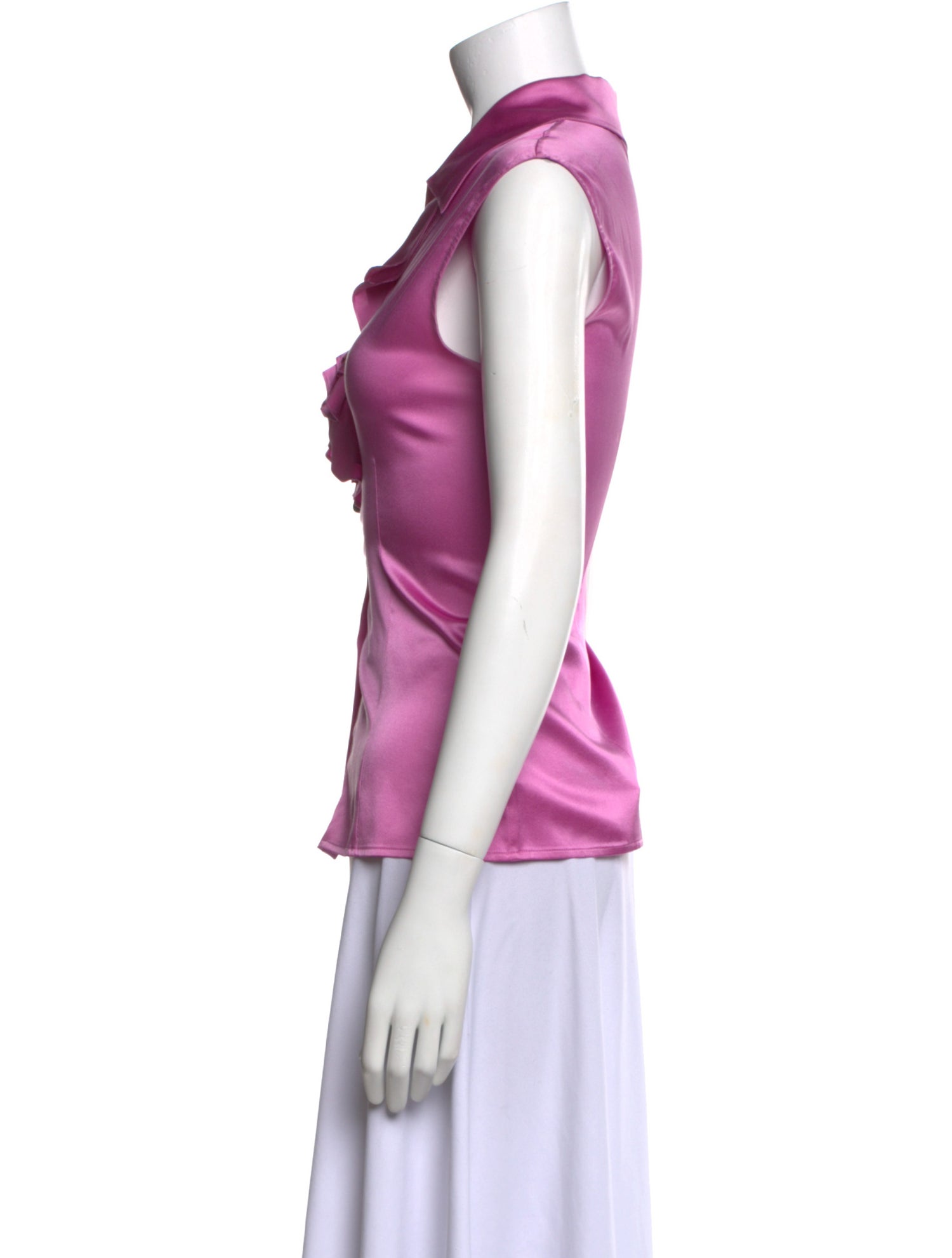 St. John Silk V-Neck Button-Up Top