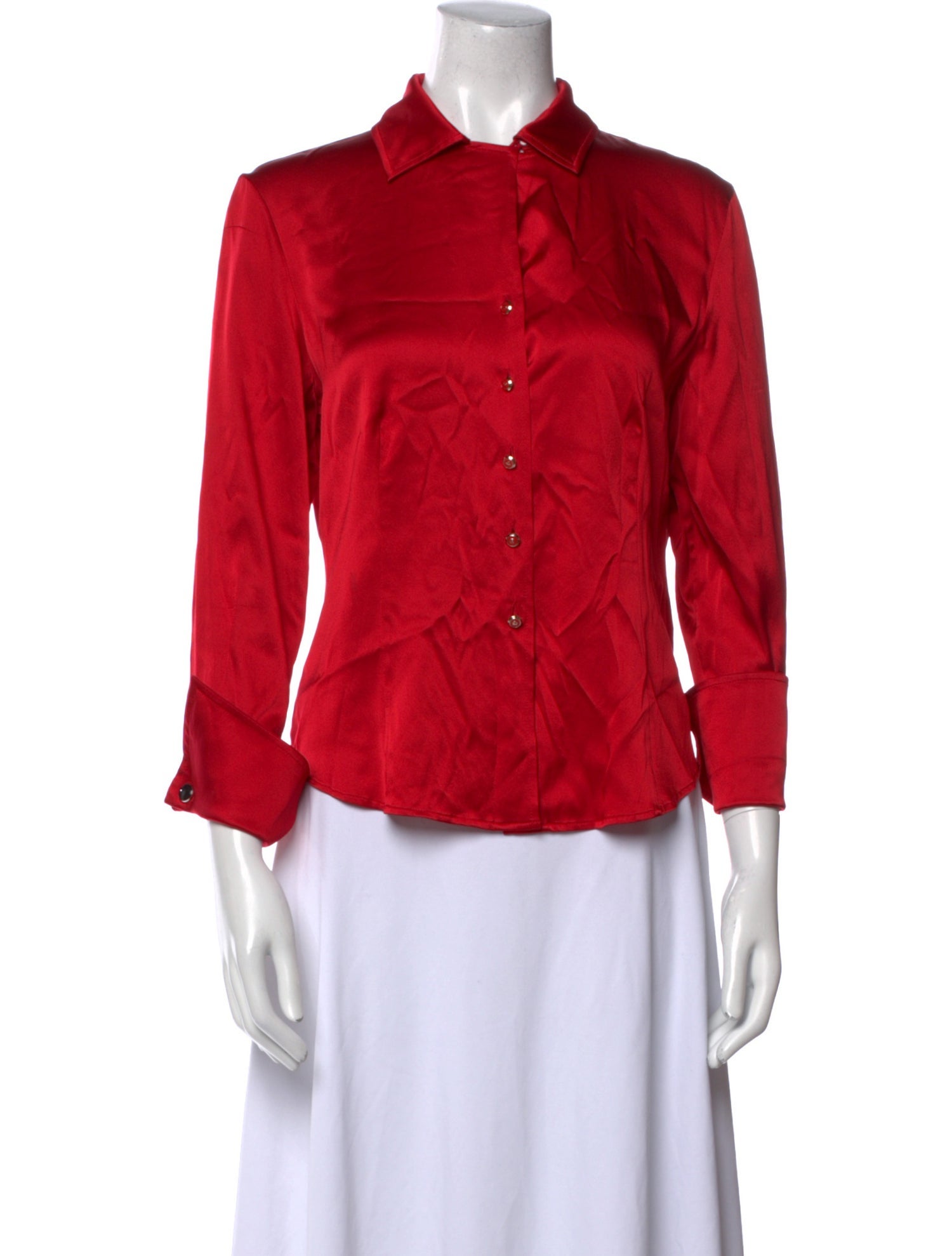 St. John Silk Three-Quarter Sleeve Button-Up Top