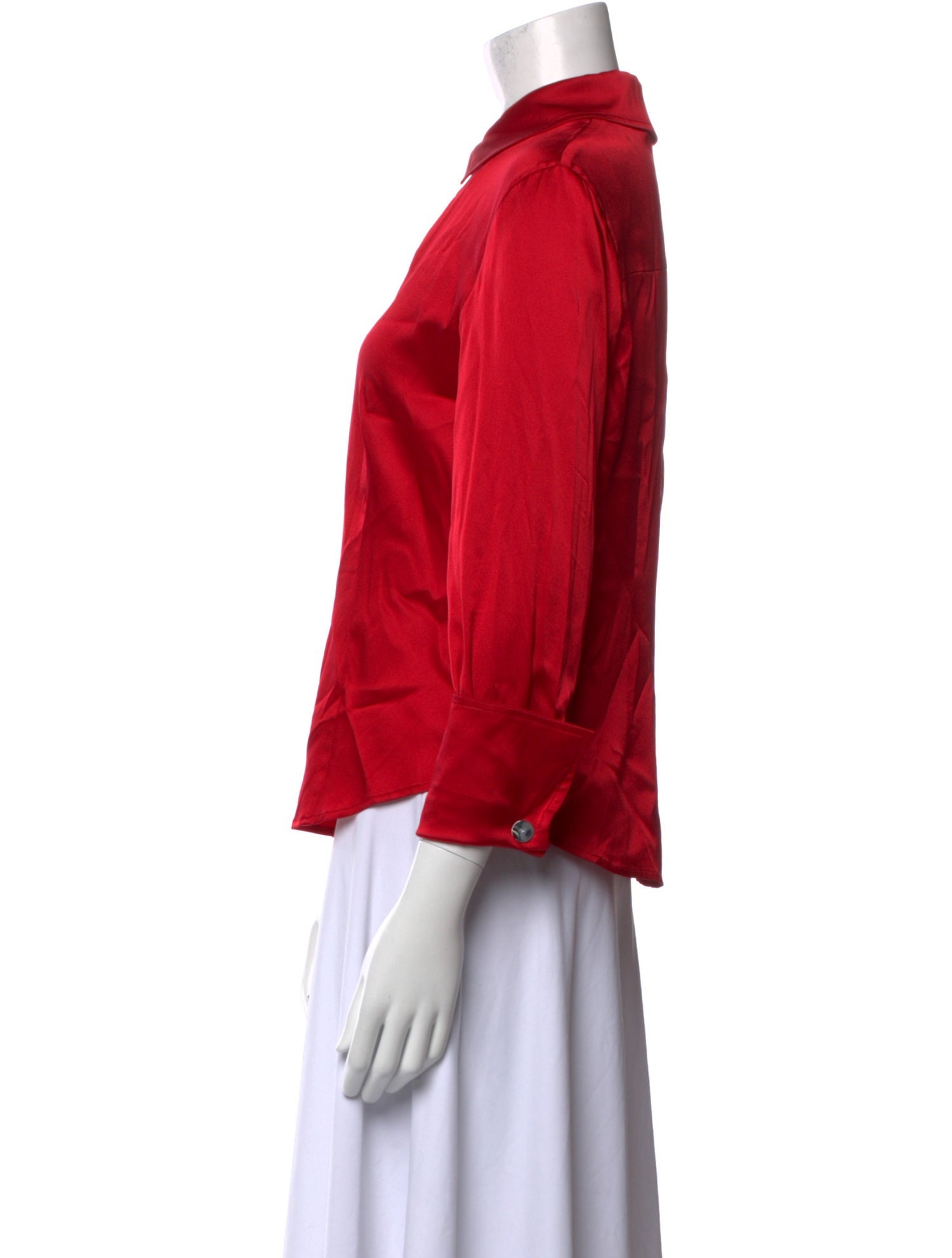 St. John Silk Three-Quarter Sleeve Button-Up Top