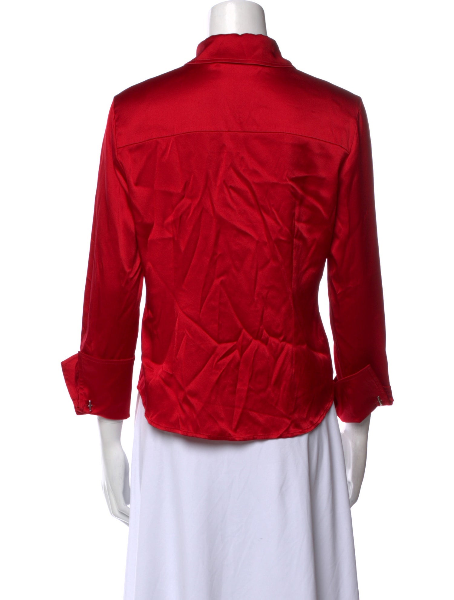 St. John Silk Three-Quarter Sleeve Button-Up Top