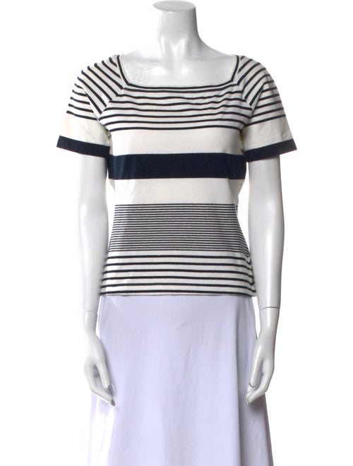 St. John Striped Square Neckline Top