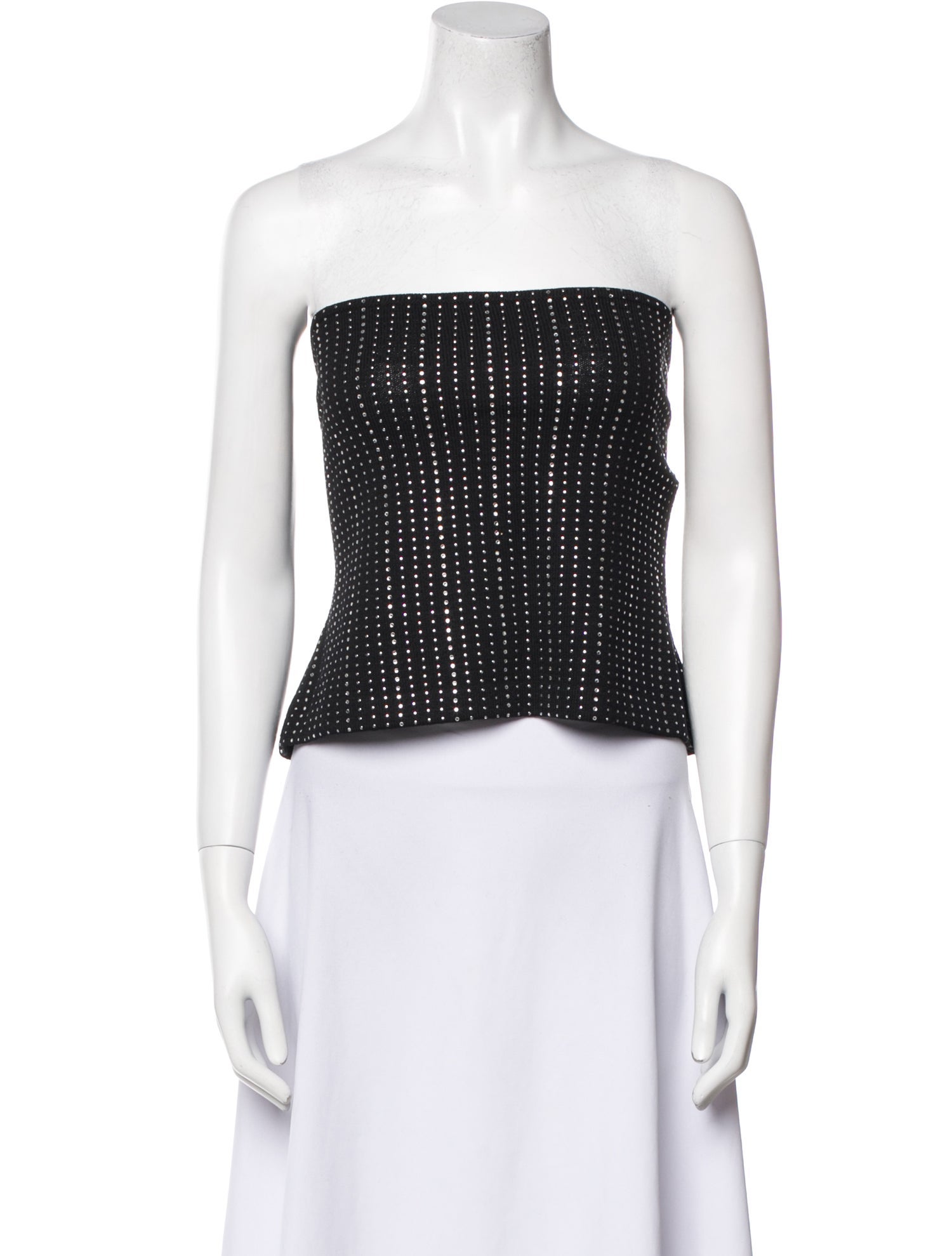 St. John Polka Dot Print Strapless Crop Top