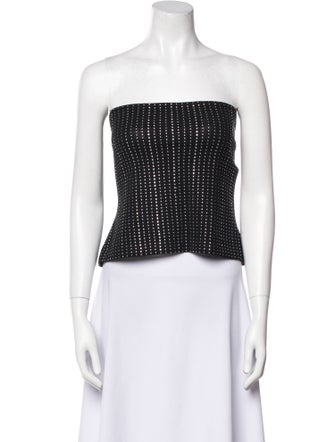 St. John Polka Dot Print Strapless Crop Top