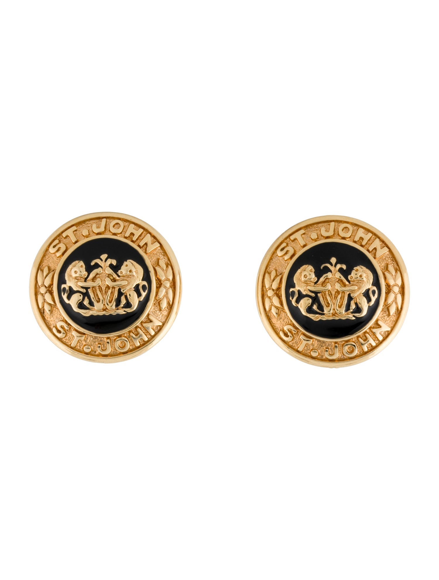 St. John Enamel Crest Clip On Earrings