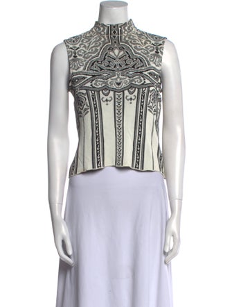 St. John Printed Mock Neck Crop Top