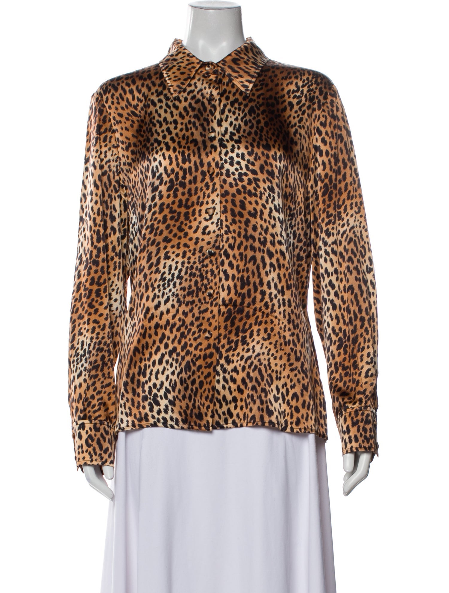St. John Silk Animal Print Button-Up Top