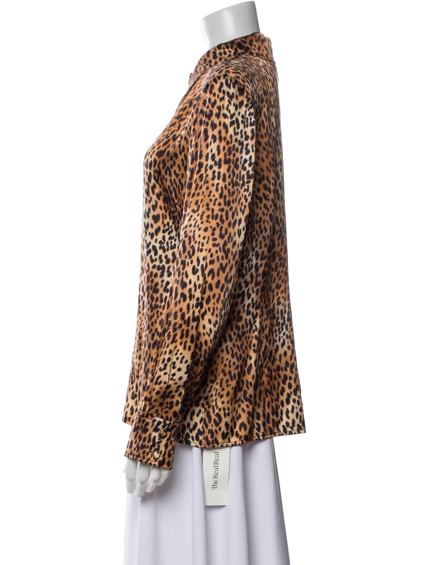 St. John Silk Animal Print Button-Up Top