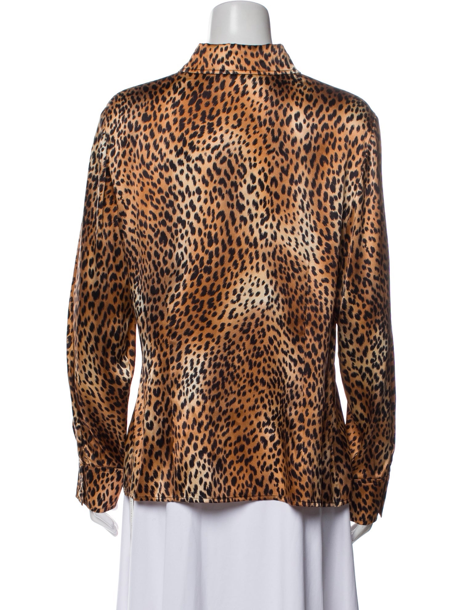 St. John Silk Animal Print Button-Up Top