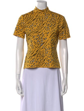 St. John Animal Print Mock Neck Top