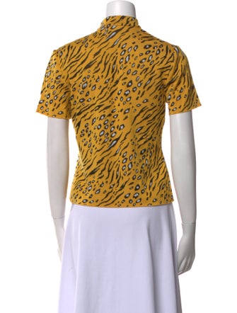 St. John Animal Print Mock Neck Top