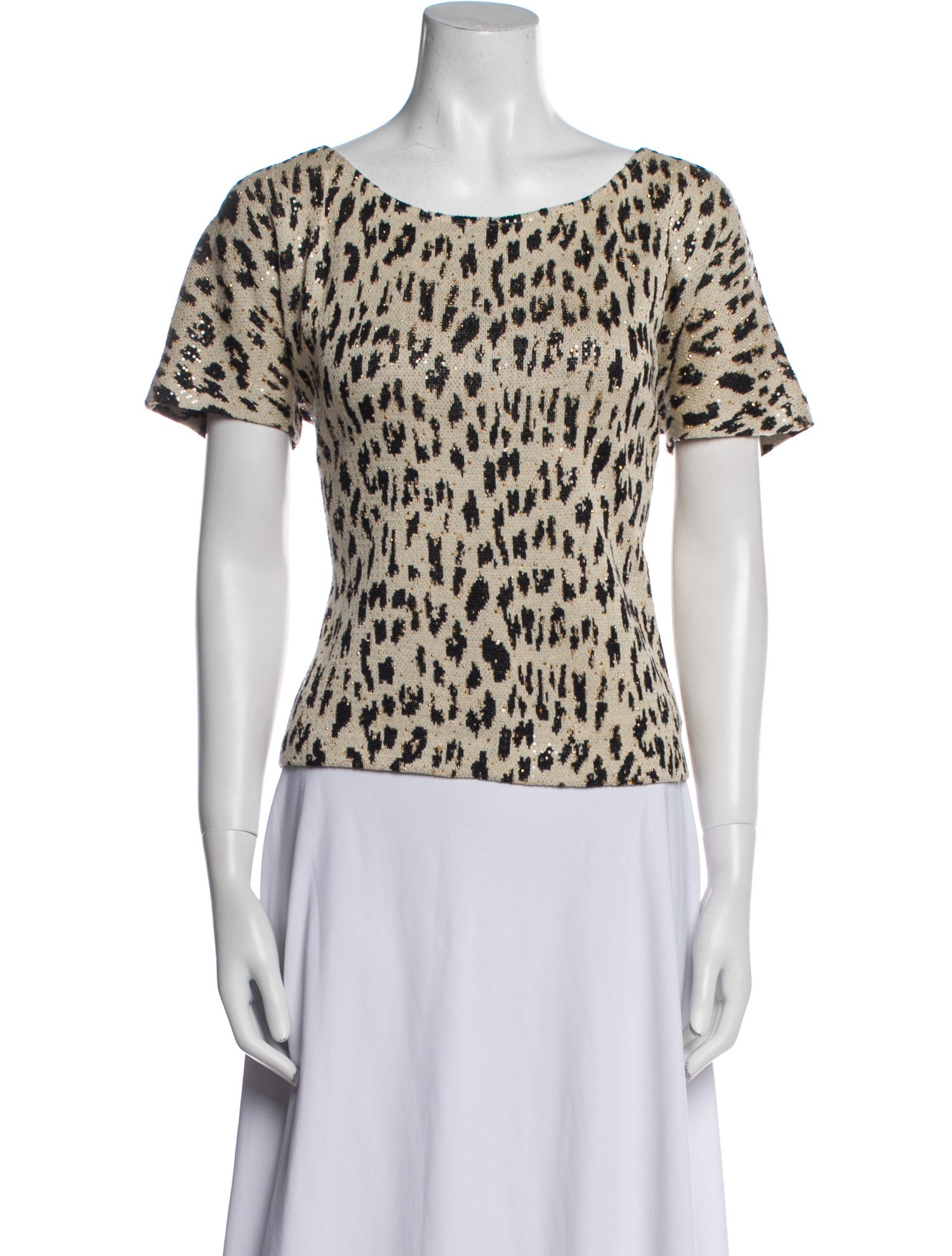 St. John Animal Print Bateau Neckline T-Shirt