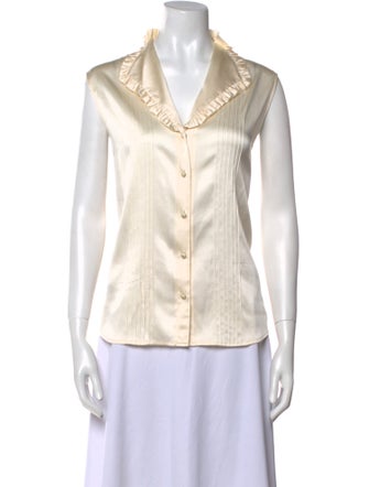 St. John Silk V-Neck Button-Up Top