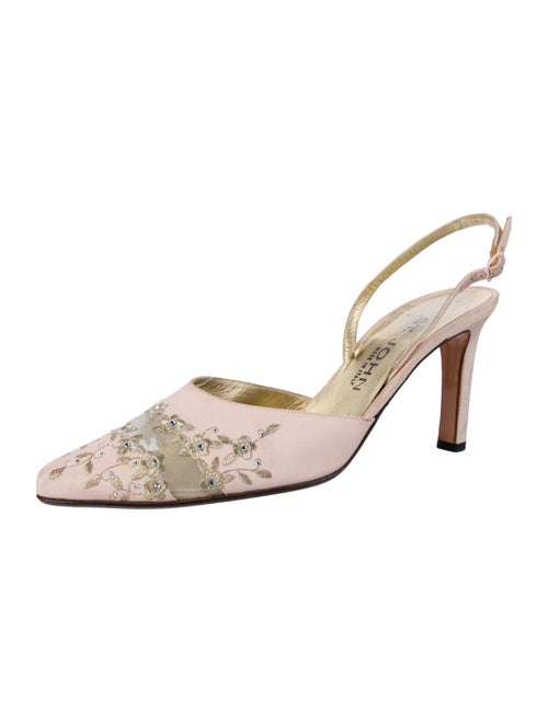 St. John Satin Floral Print Slingback Pumps