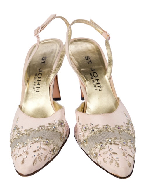 St. John Satin Floral Print Slingback Pumps