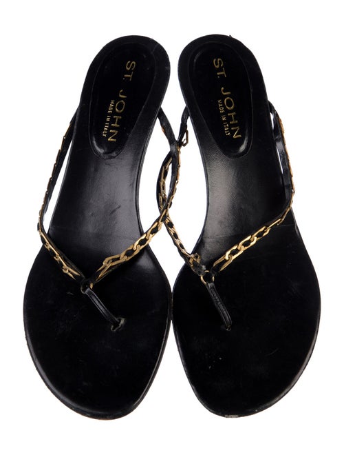 St. John Leather Chain-Link Accents Slides