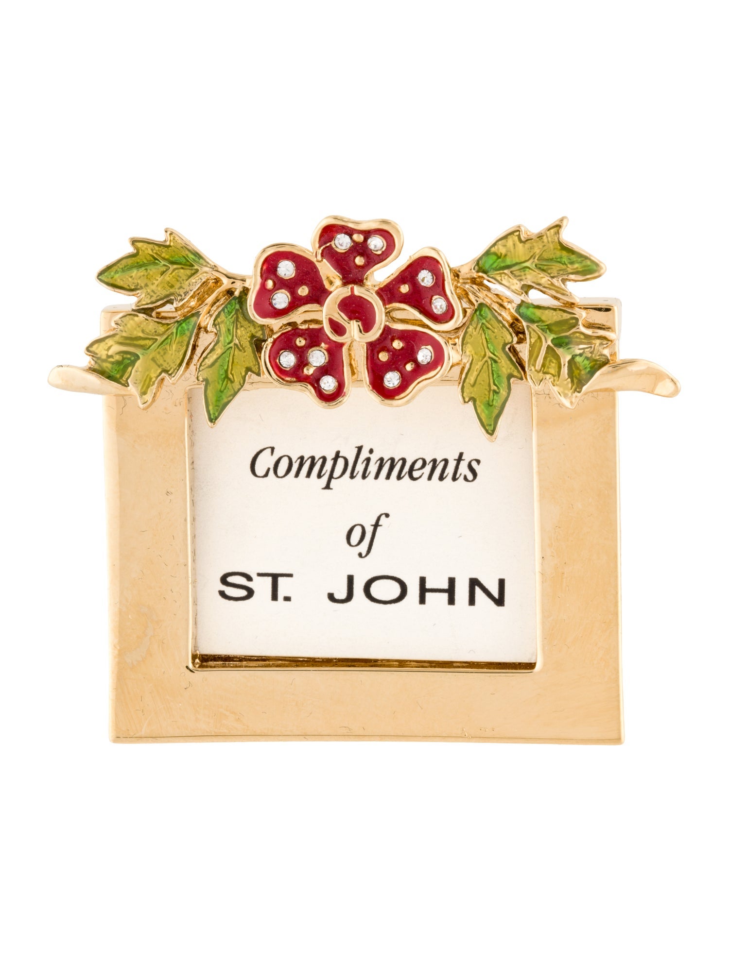 St. John Crystal & Enamel Photo Frame Pin Brooch
