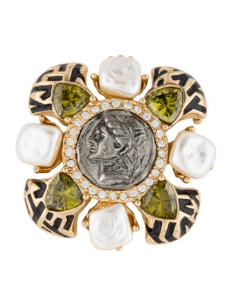 St. John Faux Pearl, Enamel & Crystal Brooch