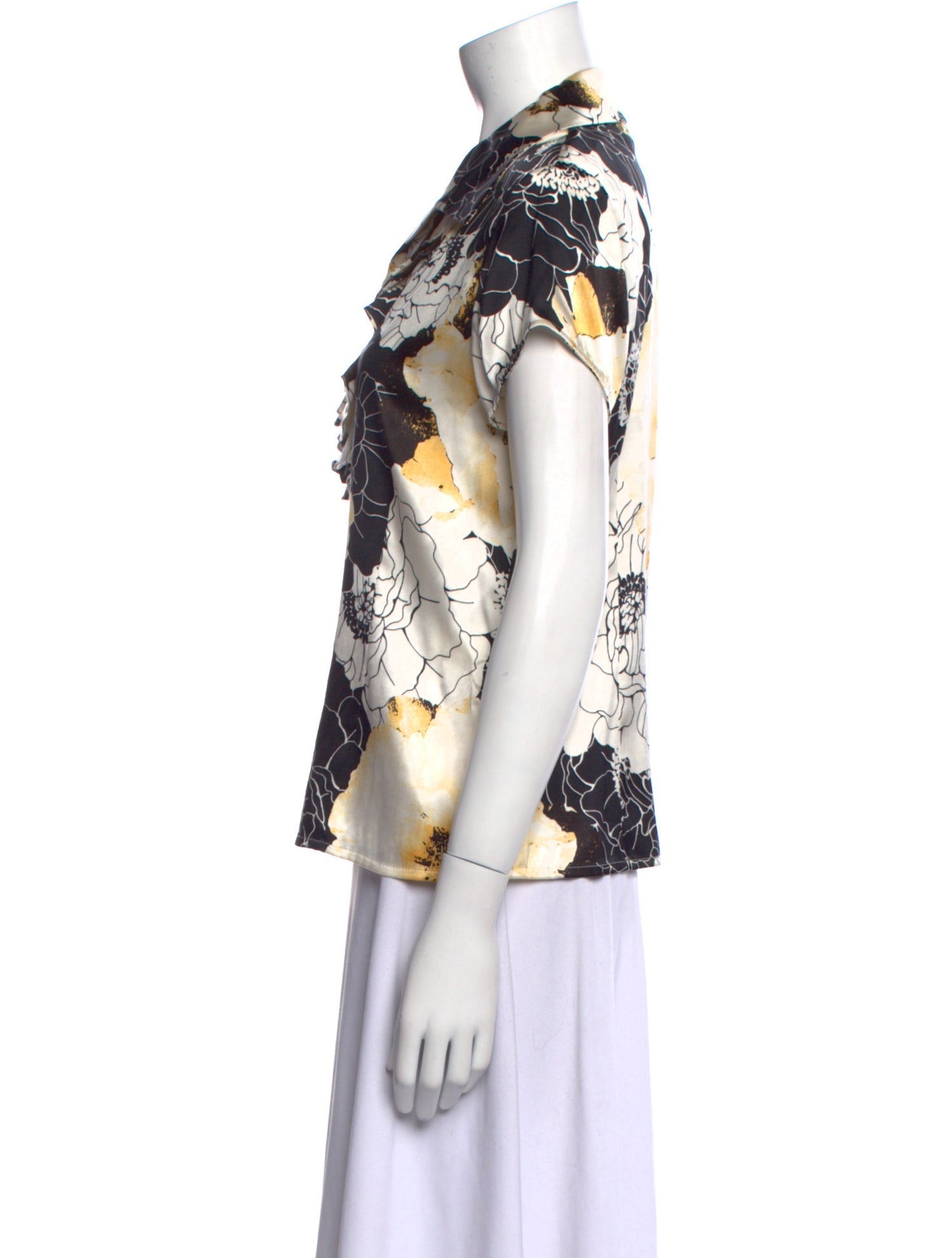St. John Silk Floral Print Button-Up Top