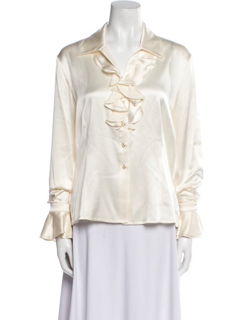 St. John Silk Long Sleeve Button-Up Top