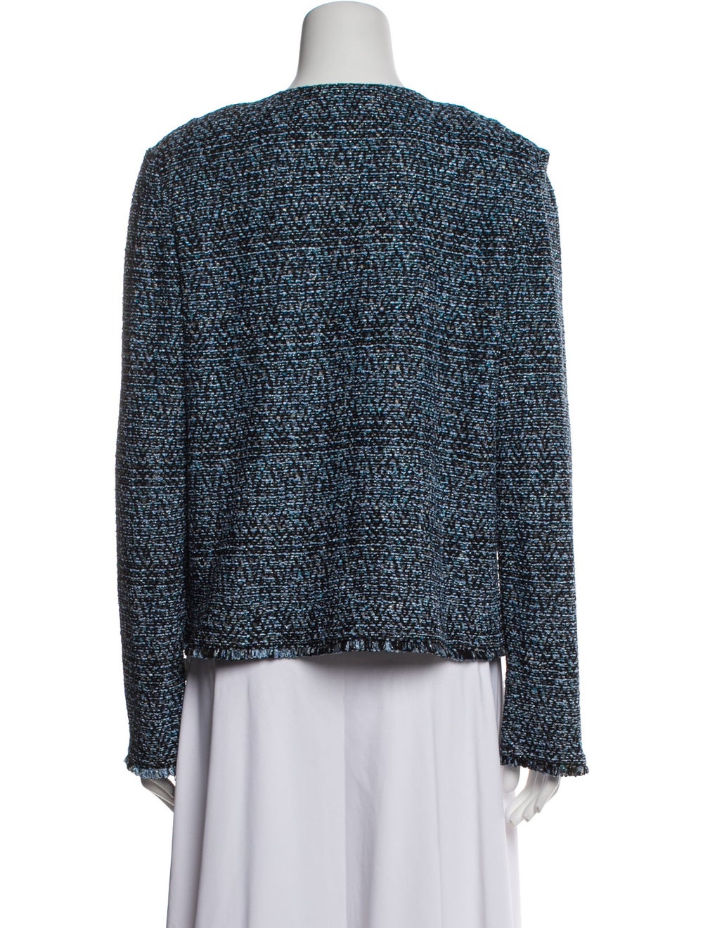 St. John Jacket Blue Tweed Pattern Collarless - image 3