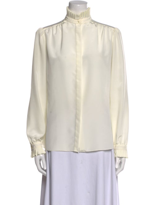 St. John Silk Mock Neck Button-Up Top