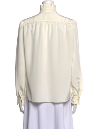 St. John Silk Mock Neck Button-Up Top