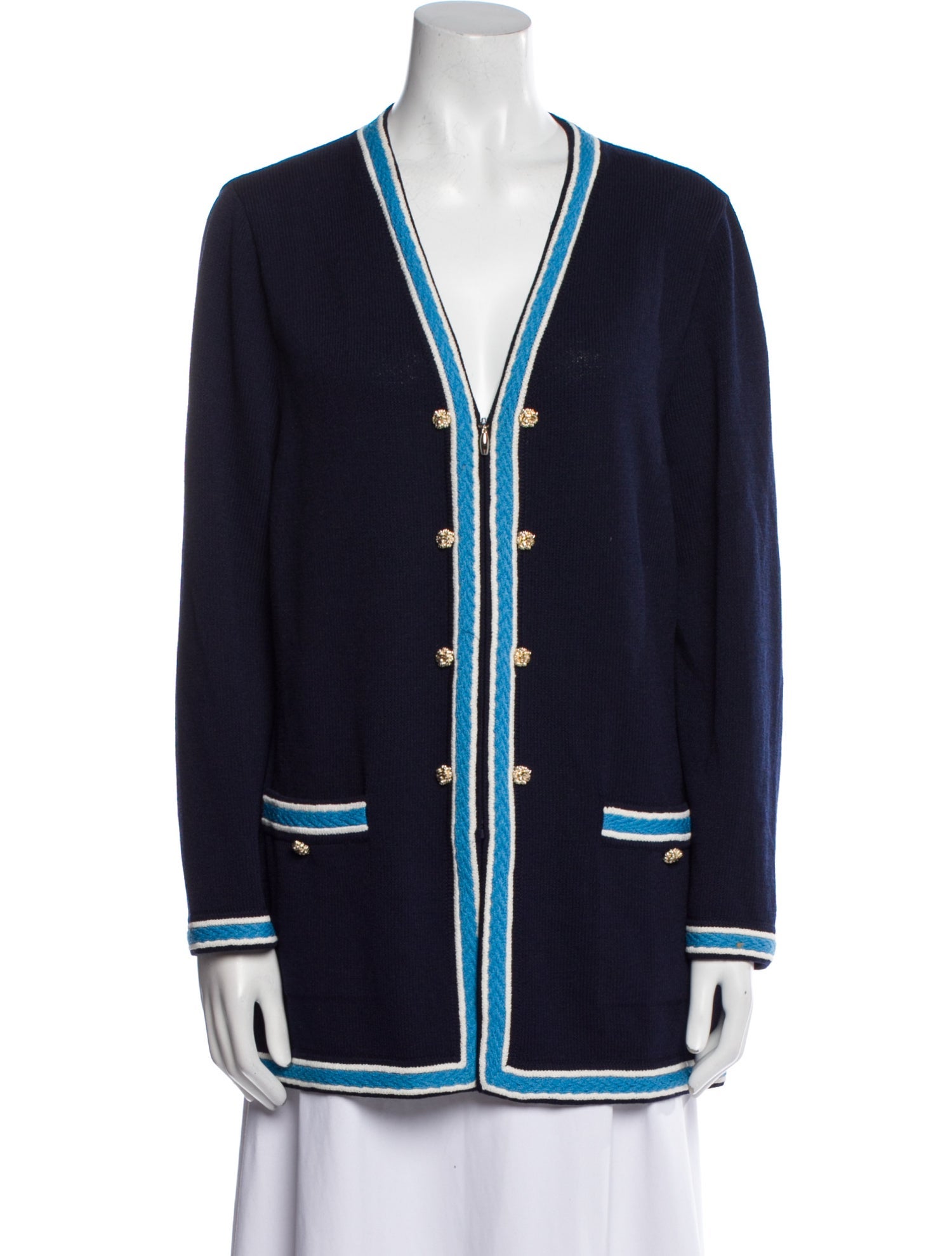 St. John Striped V-Neck Sweater