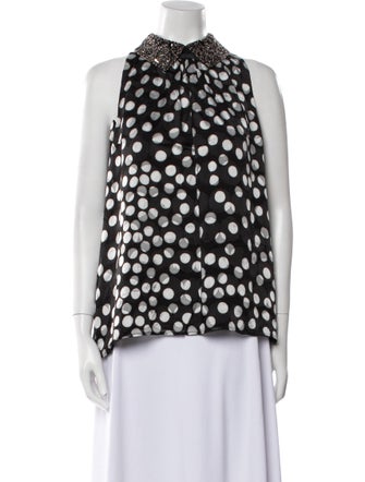 St. John Polka Dot Print Mock Neck Blouse