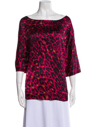 St. John Silk Animal Print T-Shirt