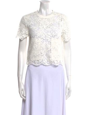 St. John Lace Pattern Crew Neck Crop Top