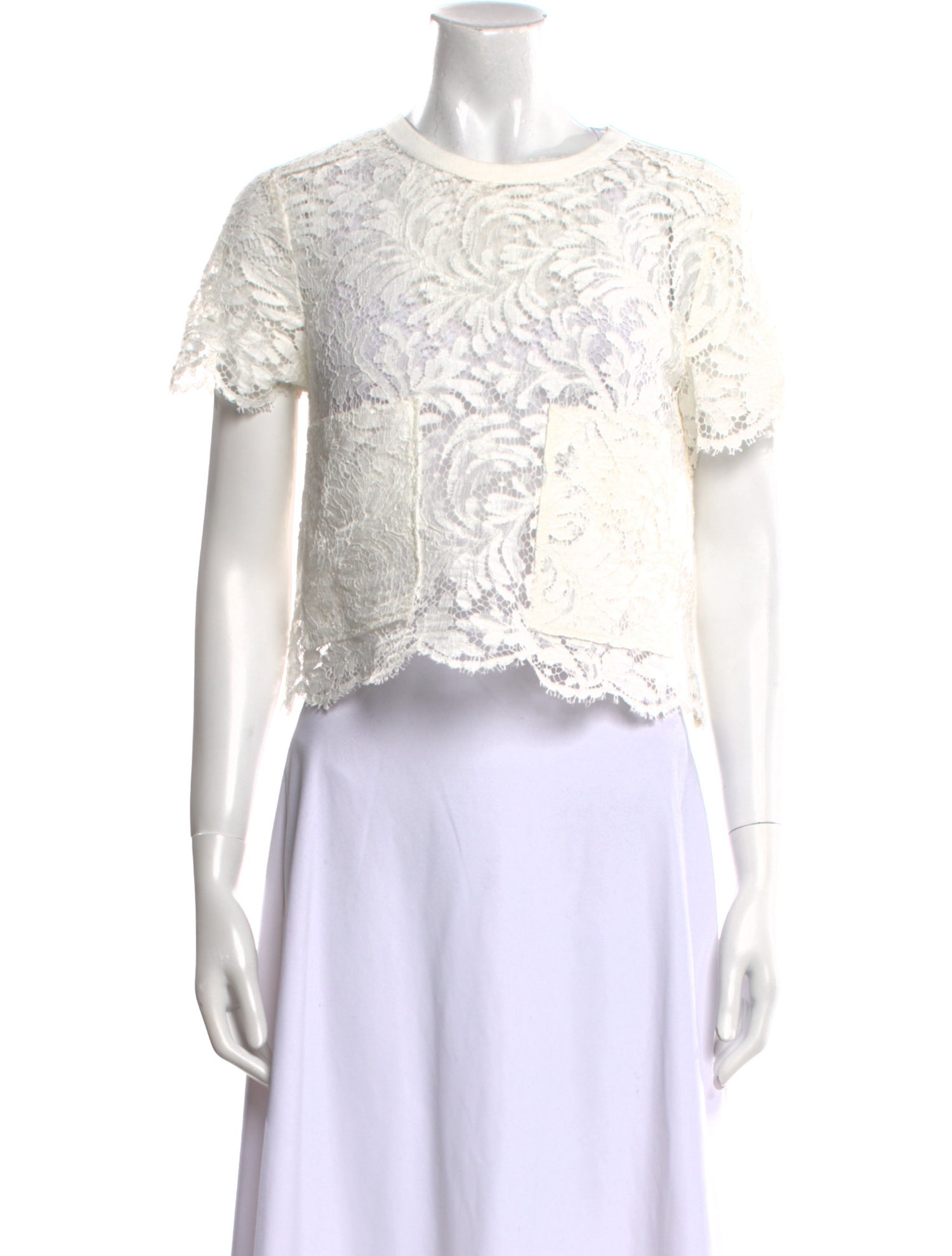 St. John Lace Pattern Crew Neck Crop Top