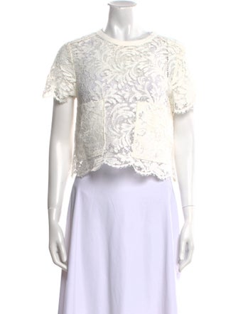 St. John Lace Pattern Crew Neck Crop Top