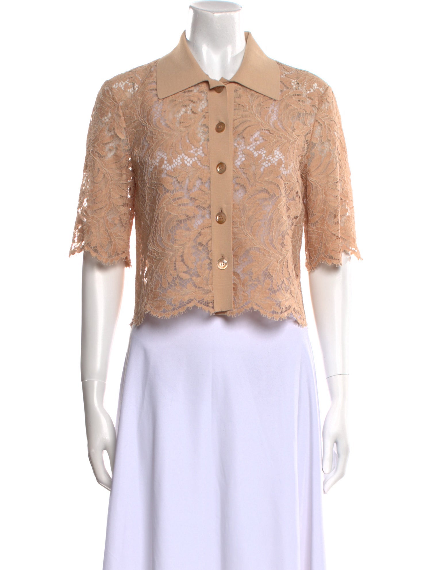 St. John Lace Pattern Short Sleeve Crop Top