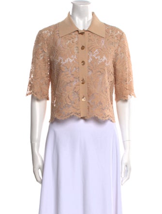 St. John Lace Pattern Short Sleeve Crop Top