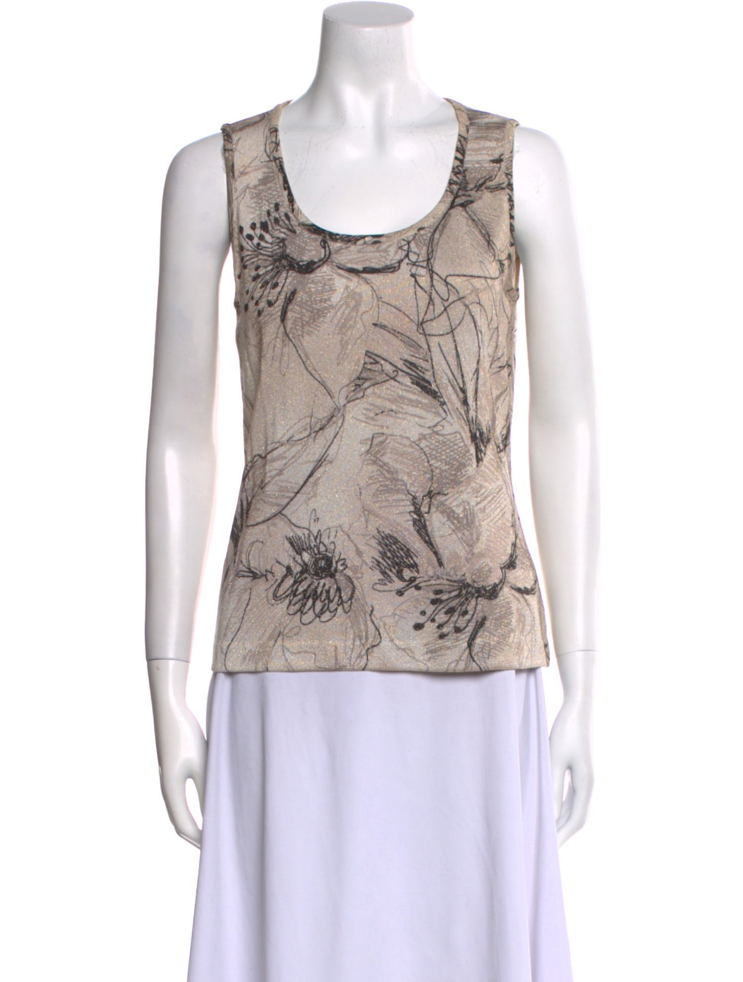 St. John Printed Scoop Neck Top