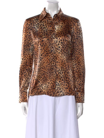 St. John Silk Animal Print Button-Up Top